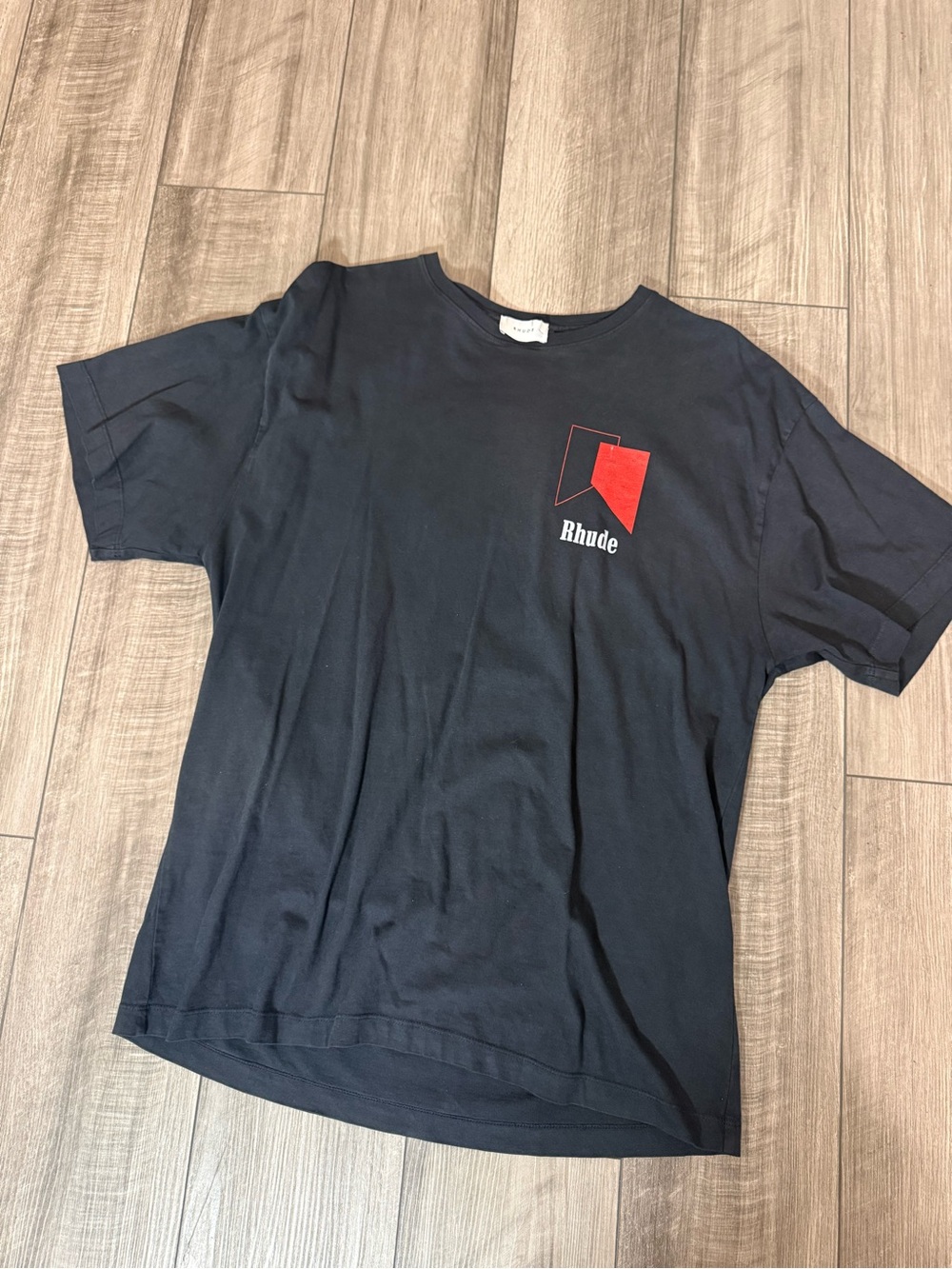 Rhude Black Short-Sleeve Tee with Red Geometric Logo